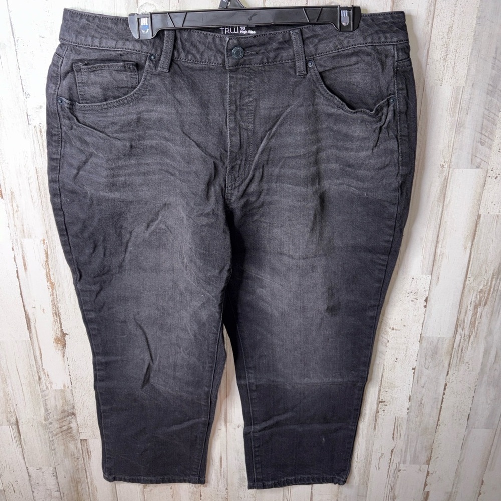 Time and Tru High Rise Straight Crop Denim Jeans Charcoal Jeans Size 18